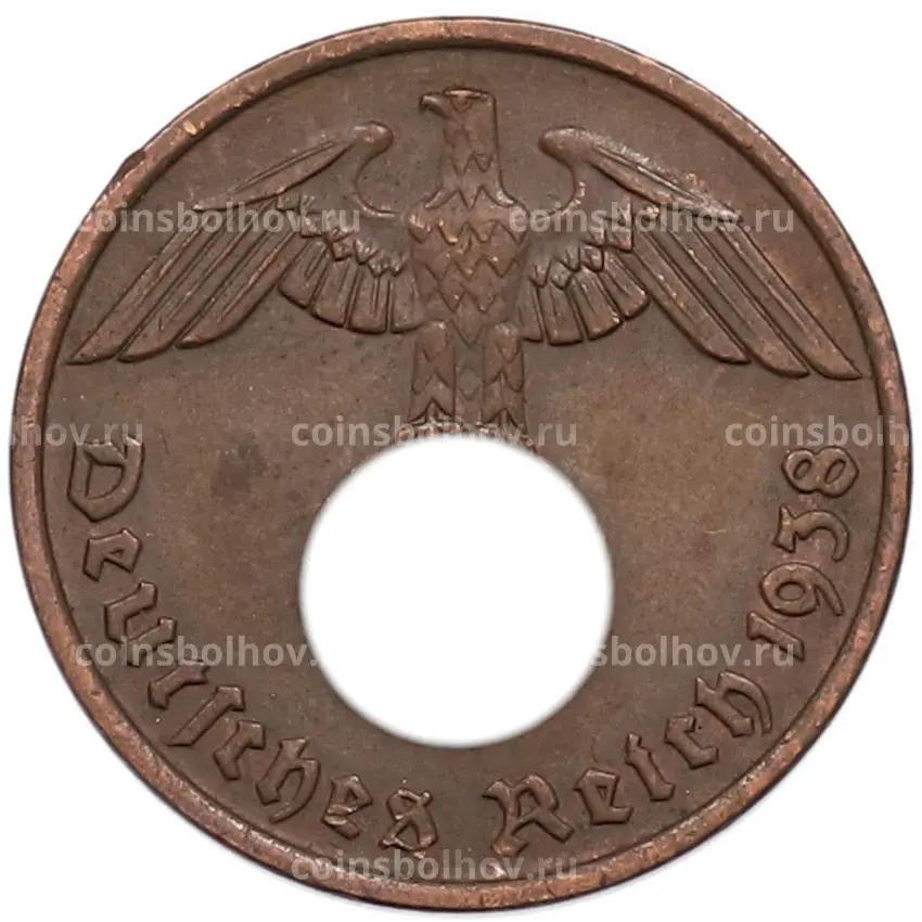 Монета 2 рейхспфеннига 1938 года D Германия