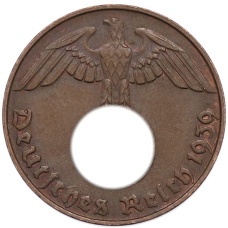 Монета 2 рейхспфеннига 1939 года D Германия (аверс)