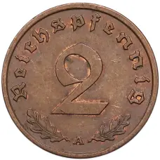 Монета 2 рейхспфеннига 1939 года A Германия (реверс)