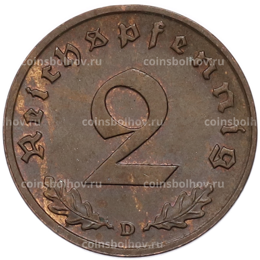 Монета 2 рейхспфеннига 1939 года D Германия (вид 2)