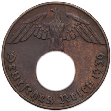 Монета 2 рейхспфеннига 1939 года D Германия (аверс)