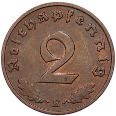 Монета 2 рейхспфеннига 1938 года E Германия (реверс)