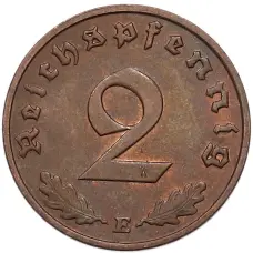 Монета 2 рейхспфеннига 1938 года E Германия (реверс)