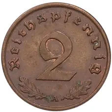 Монета 2 рейхспфеннига 1939 года A Германия (реверс)