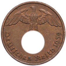 Монета 2 рейхспфеннига 1939 года G Германия (аверс)