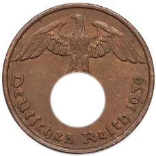 Монета 2 рейхспфеннига 1939 года G Германия (аверс)