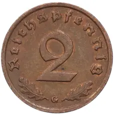 Монета 2 рейхспфеннига 1939 года G Германия (реверс)