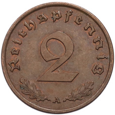 Монета 2 рейхспфеннига 1940 года A Германия (реверс)