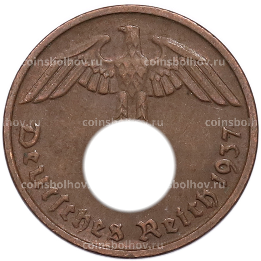 Монета 2 рейхспфеннига 1937 года D Германия