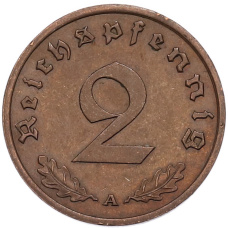 Монета 2 рейхспфеннига 1940 года A Германия (реверс)