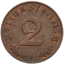 Монета 2 рейхспфеннига 1939 года B Германия (реверс)