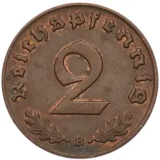 Монета 2 рейхспфеннига 1939 года B Германия (реверс)