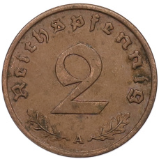 Монета 2 рейхспфеннига 1937 года A Германия (реверс)