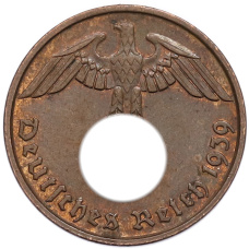 Монета 2 рейхспфеннига 1939 года D Германия (аверс)