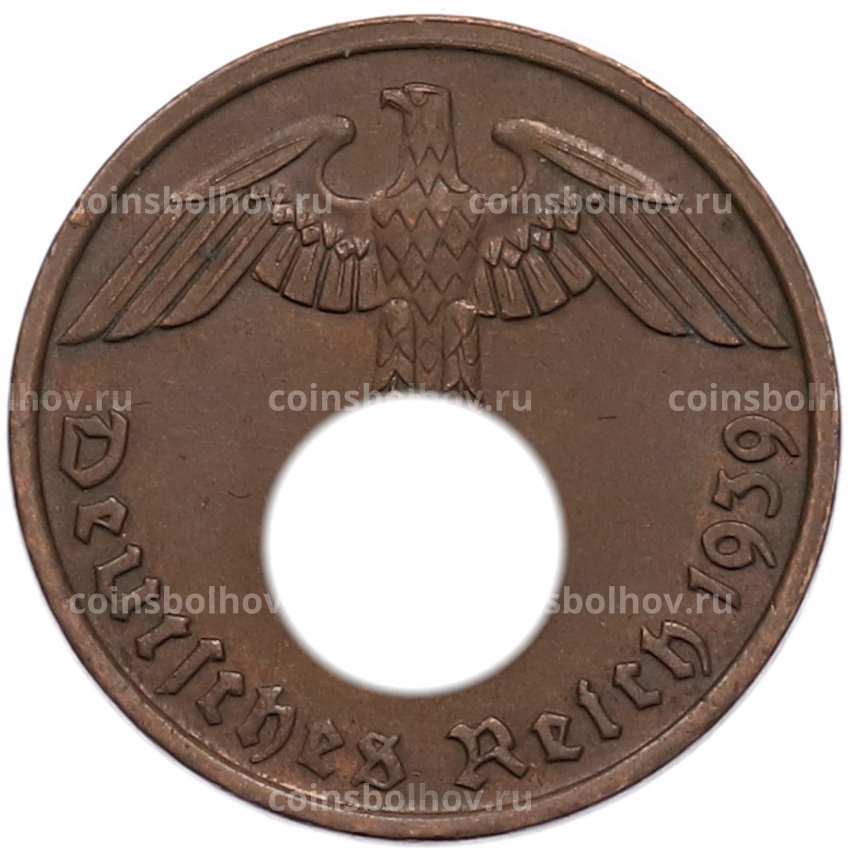 Монета 2 рейхспфеннига 1939 года D Германия