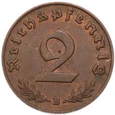 Монета 2 рейхспфеннига 1939 года B Германия (реверс)