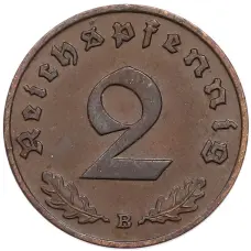 Монета 2 рейхспфеннига 1939 года B Германия (реверс)
