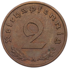 Монета 2 рейхспфеннига 1939 года A Германия (реверс)