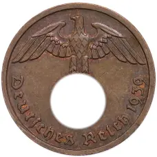 Монета 2 рейхспфеннига 1939 года F Германия (аверс)