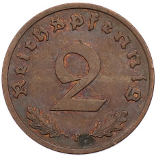 Монета 2 рейхспфеннига 1939 года F Германия (реверс)