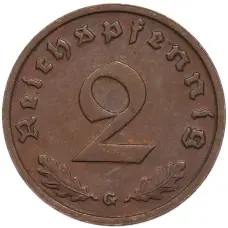 Монета 2 рейхспфеннига 1939 года G Германия (реверс)