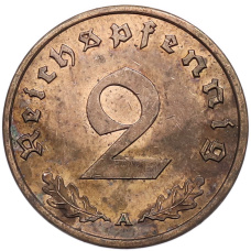 Монета 2 рейхспфеннига 1939 года A Германия (реверс)