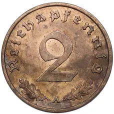 Монета 2 рейхспфеннига 1939 года A Германия (реверс)