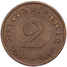 Монета 2 рейхспфеннига 1939 года A Германия (реверс)