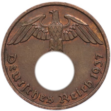 Монета 2 рейхспфеннига 1937 года F Германия (аверс)