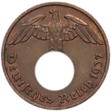 Монета 2 рейхспфеннига 1937 года F Германия (аверс)