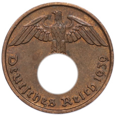 Монета 2 рейхспфеннига 1939 года J Германия (аверс)