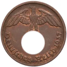 Монета 2 рейхспфеннига 1937 года D Германия (аверс)