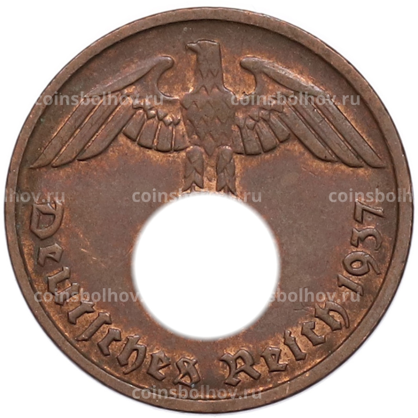 Монета 2 рейхспфеннига 1937 года D Германия