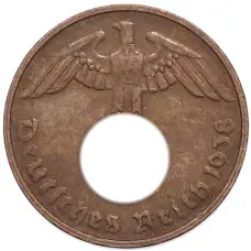 Монета 2 рейхспфеннига 1938 года G Германия (аверс)