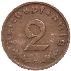 Монета 2 рейхспфеннига 1938 года G Германия (реверс)