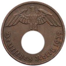 Монета 2 рейхспфеннига 1939 года D Германия (аверс)