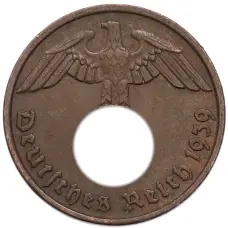 Монета 2 рейхспфеннига 1939 года D Германия (аверс)