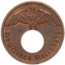 Монета 2 рейхспфеннига 1939 года F Германия (аверс)