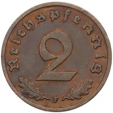 Монета 2 рейхспфеннига 1939 года F Германия (реверс)