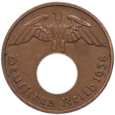 Монета 2 рейхспфеннига 1938 года G Германия (аверс)