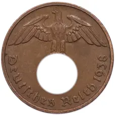 Монета 2 рейхспфеннига 1938 года G Германия (аверс)