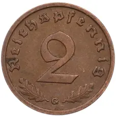 Монета 2 рейхспфеннига 1938 года G Германия (реверс)