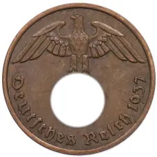 Монета 2 рейхспфеннига 1937 года F Германия (аверс)