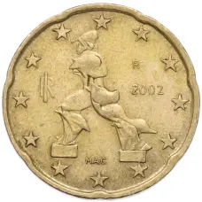 Монета 20 евроцентов 2002 года Италия (аверс)