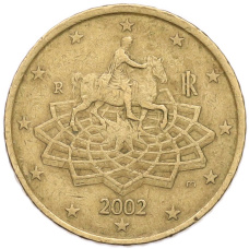 Монета 50 евроцентов 2002 года Италия (аверс)