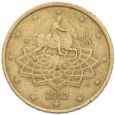 Монета 50 евроцентов 2002 года Италия (аверс)