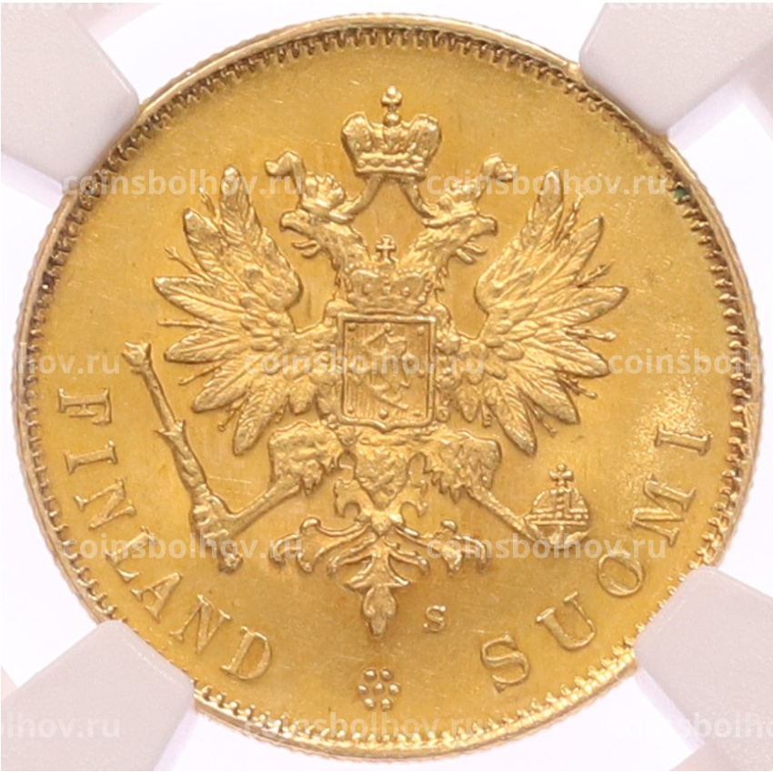 Монета 10 марок 1913 года Русская Финляндия — в слабе NGC (MS62) (вид 2)