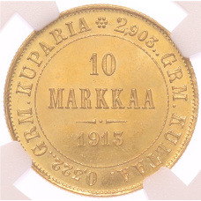 Монета 10 марок 1913 года Русская Финляндия — в слабе NGC (MS67) (аверс)