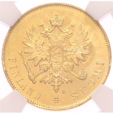 Монета 10 марок 1913 года Русская Финляндия — в слабе NGC (MS67) (реверс)