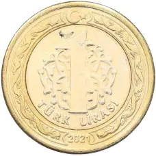 Монета 1 лира 2021 года Турция (аверс)
